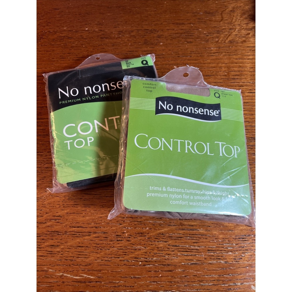 2 pkg No Nonsense Nylon Pantyhose Control Top Off Black Sheer Toe Size Q M44